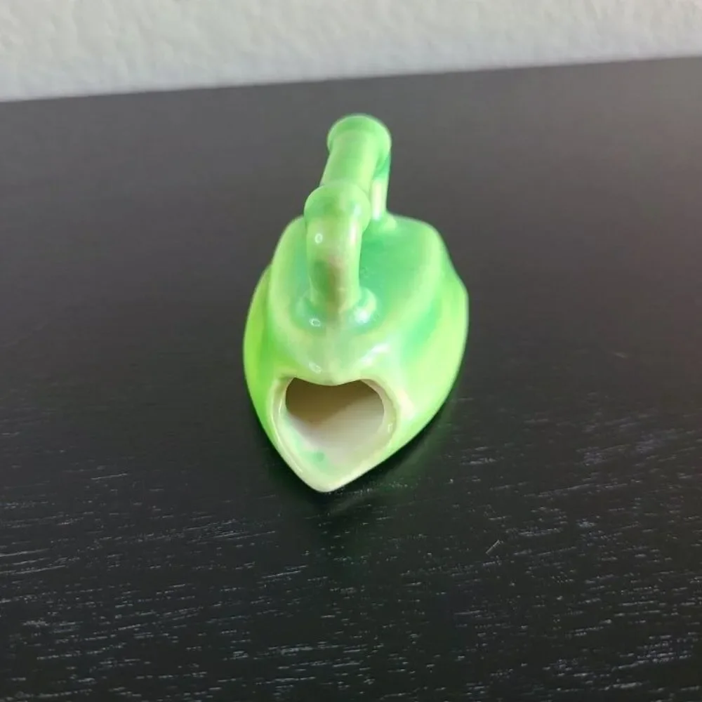 Vintage Green Ceramic Iron Shaped Mini Bud Vase Toothpick Sewing Needle Holder